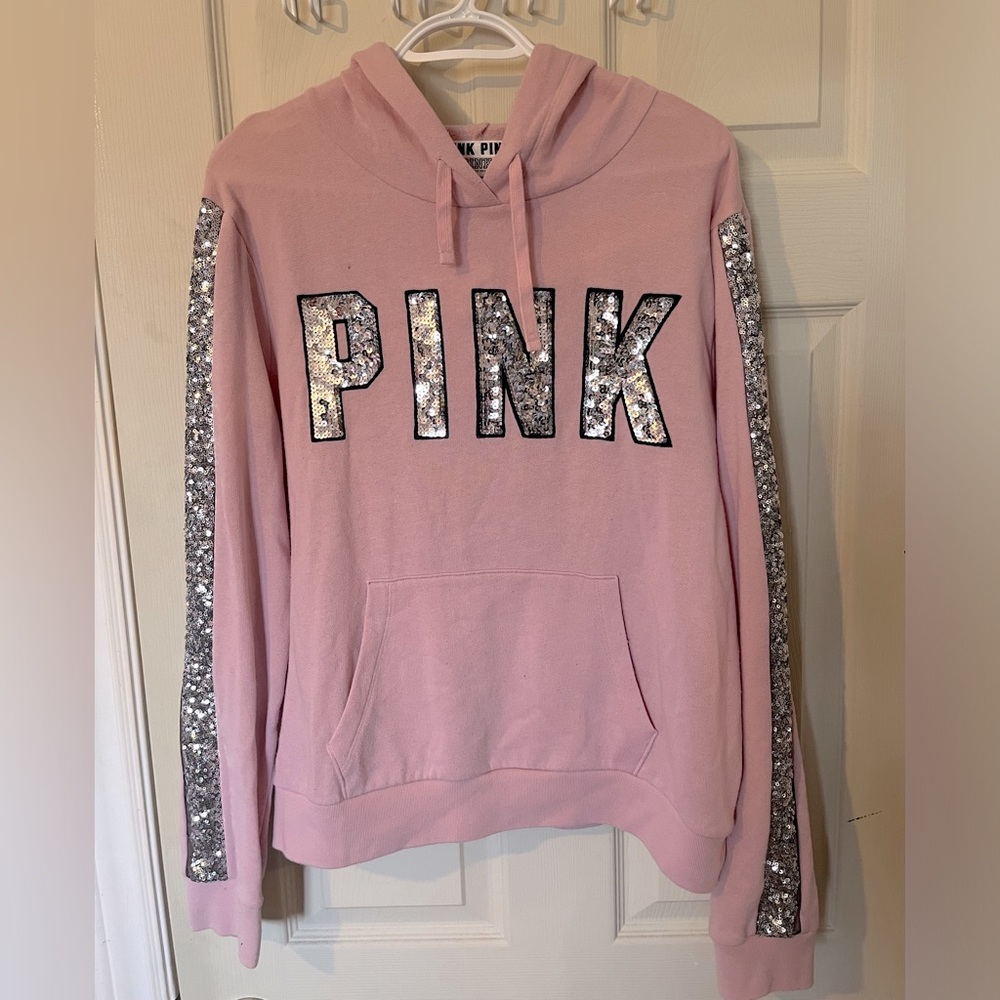 Victoria Secret PINK sequenced hoodie. Blush pink and silver